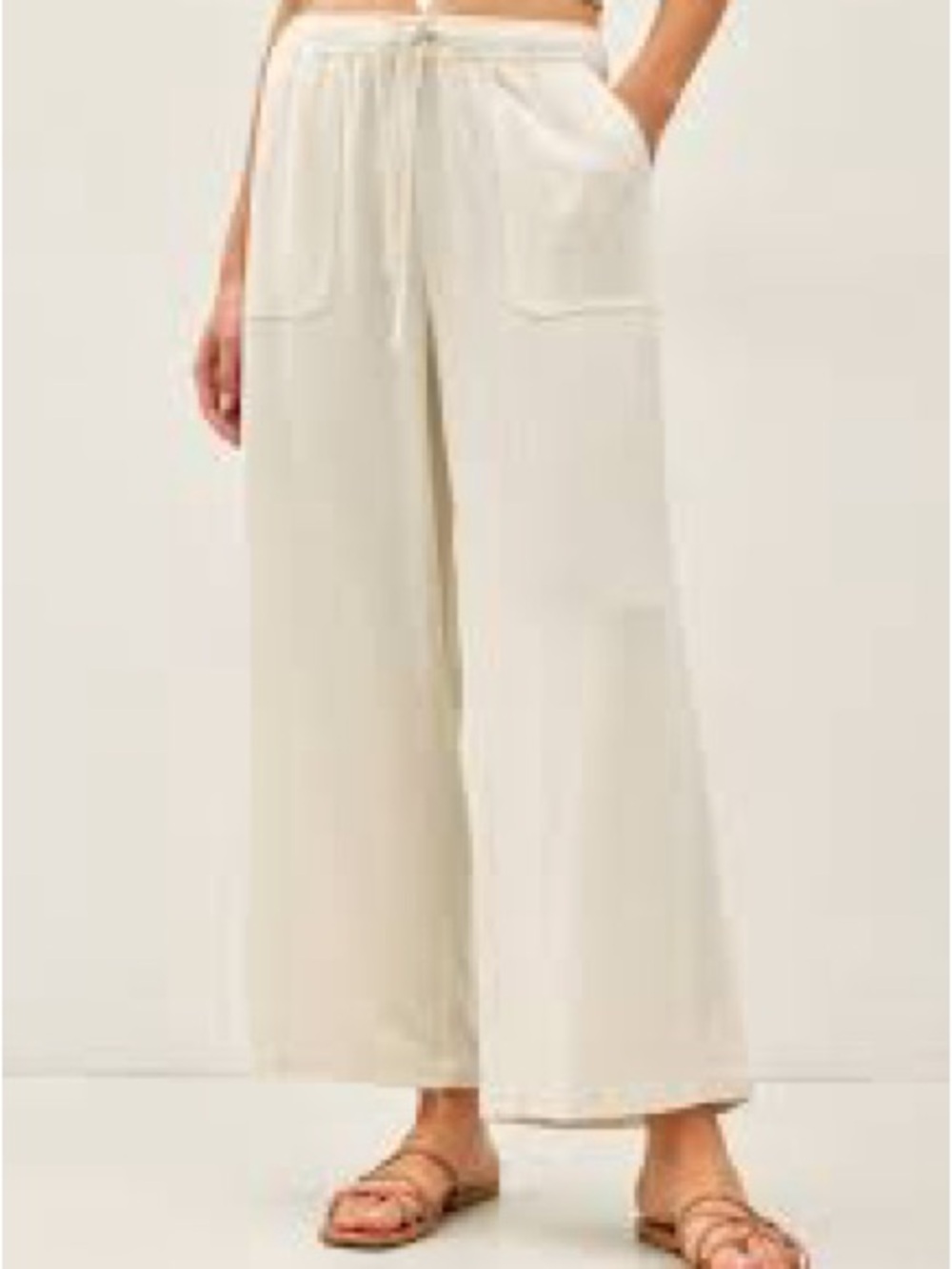 Wide-Leg Drawstring Sweatpants in Cream